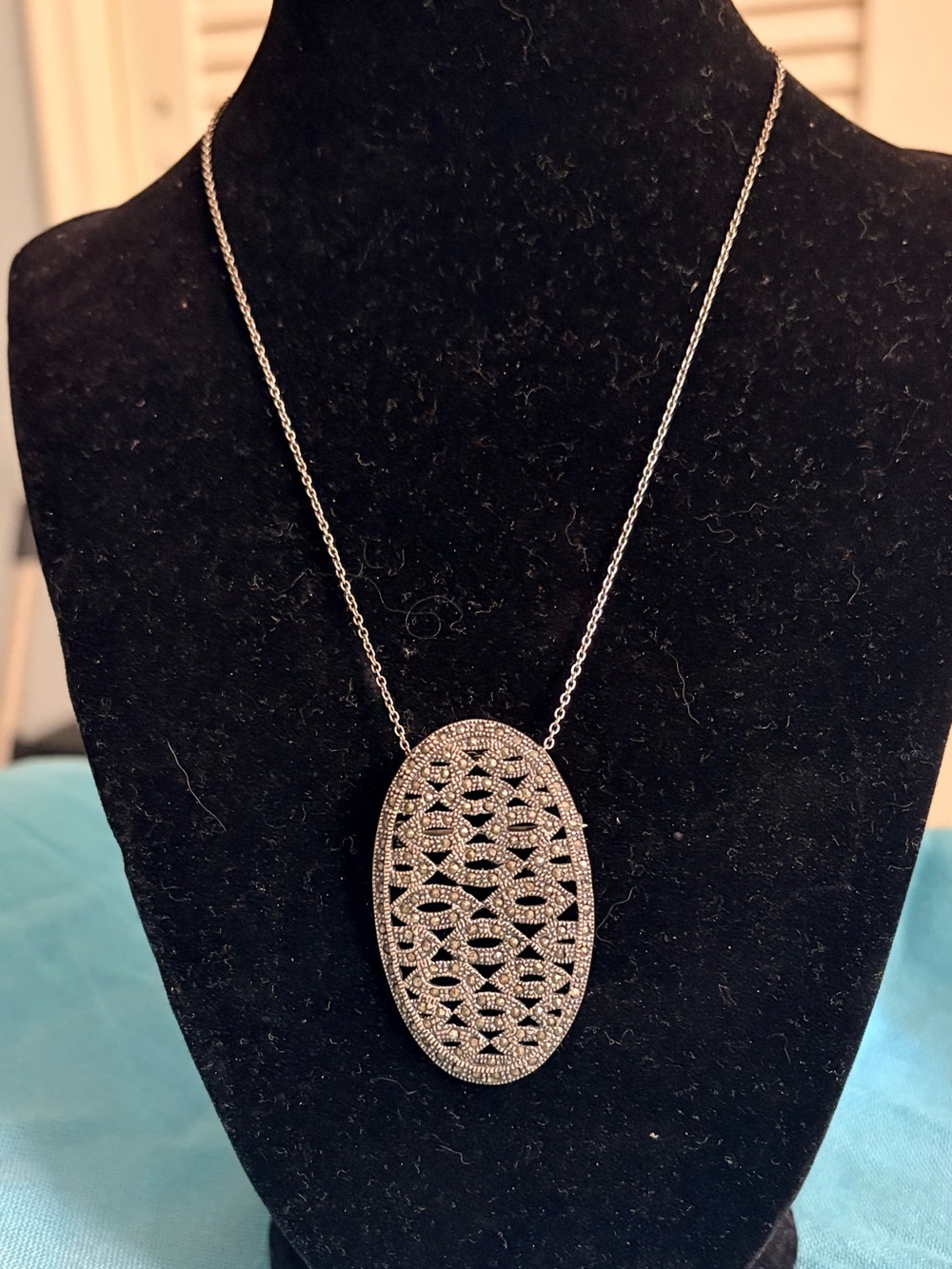 Sterling Silver Pin/Pendant Oval Filigree Pendant Necklace - Elegant Sparkle
